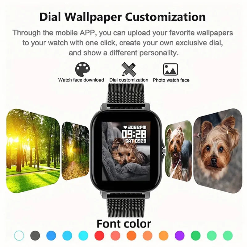 Smart watch with 1.44-inch touchscreen on a silicone strap, showing Bluetooth calling and health tracking display.
