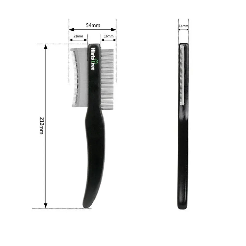 Double-sided pet grooming comb with stainless steel teeth and wood handle