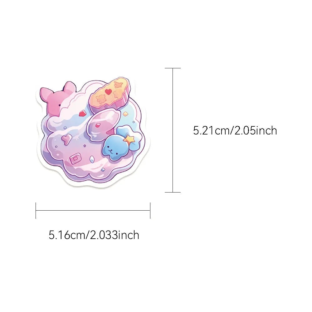 Pack of 50 cute candy and small object design waterproof stickers for journal decoration.