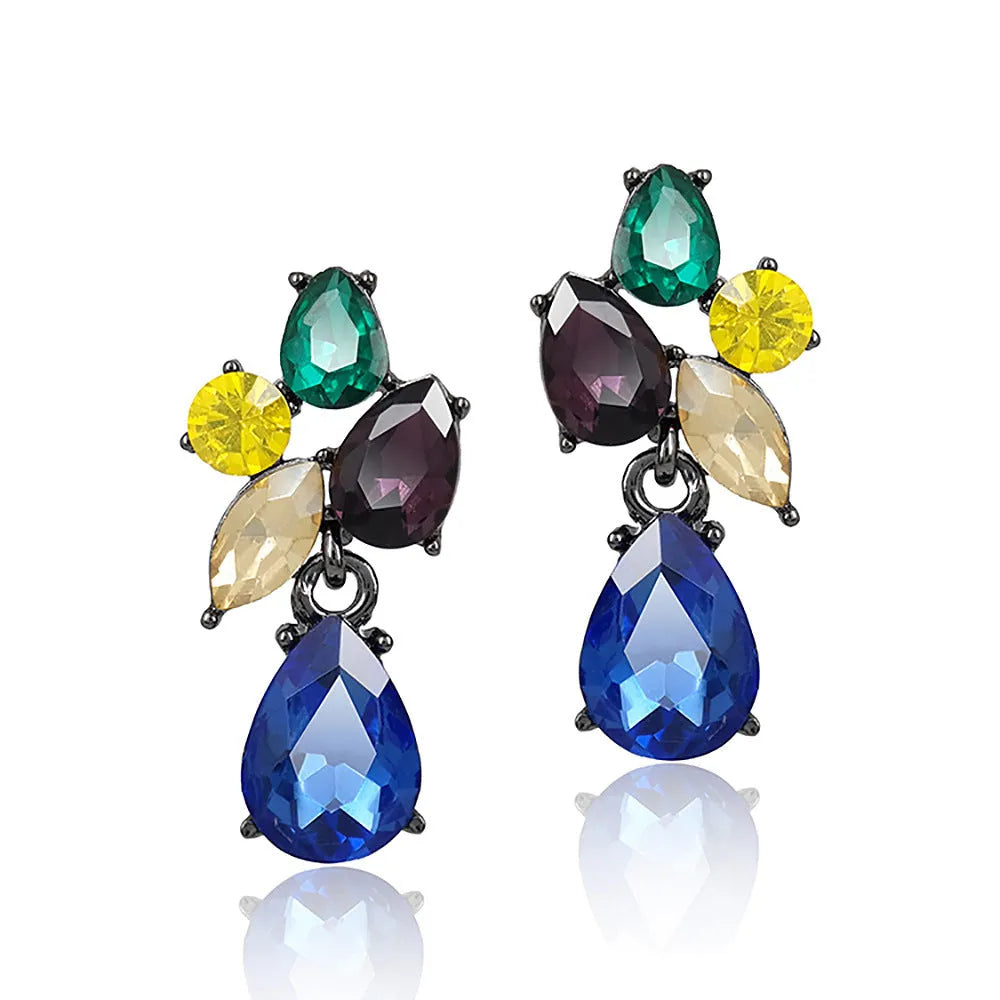 Glass crystal drop earrings in green with steel needle post, simple style design