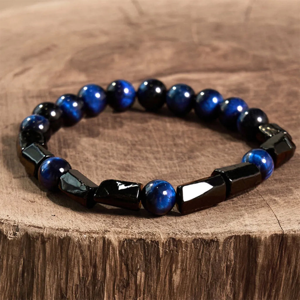 Obsidian single ring bracelet with 8mm beads and constellation design in gold obsidian colour