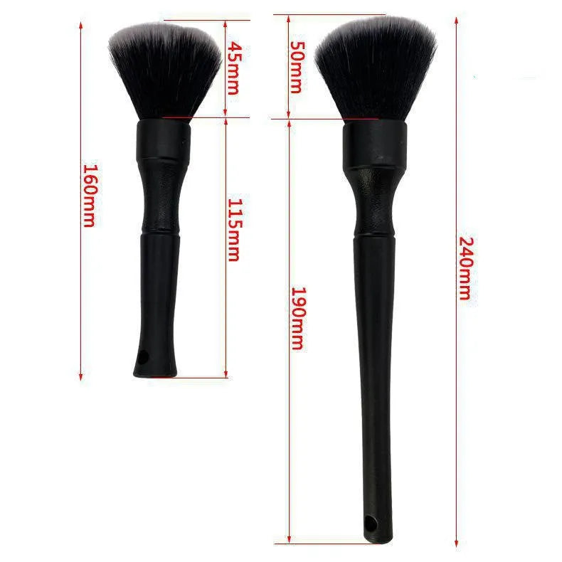 Black car detailing brush with soft pig hair bristles and polypropylene handle