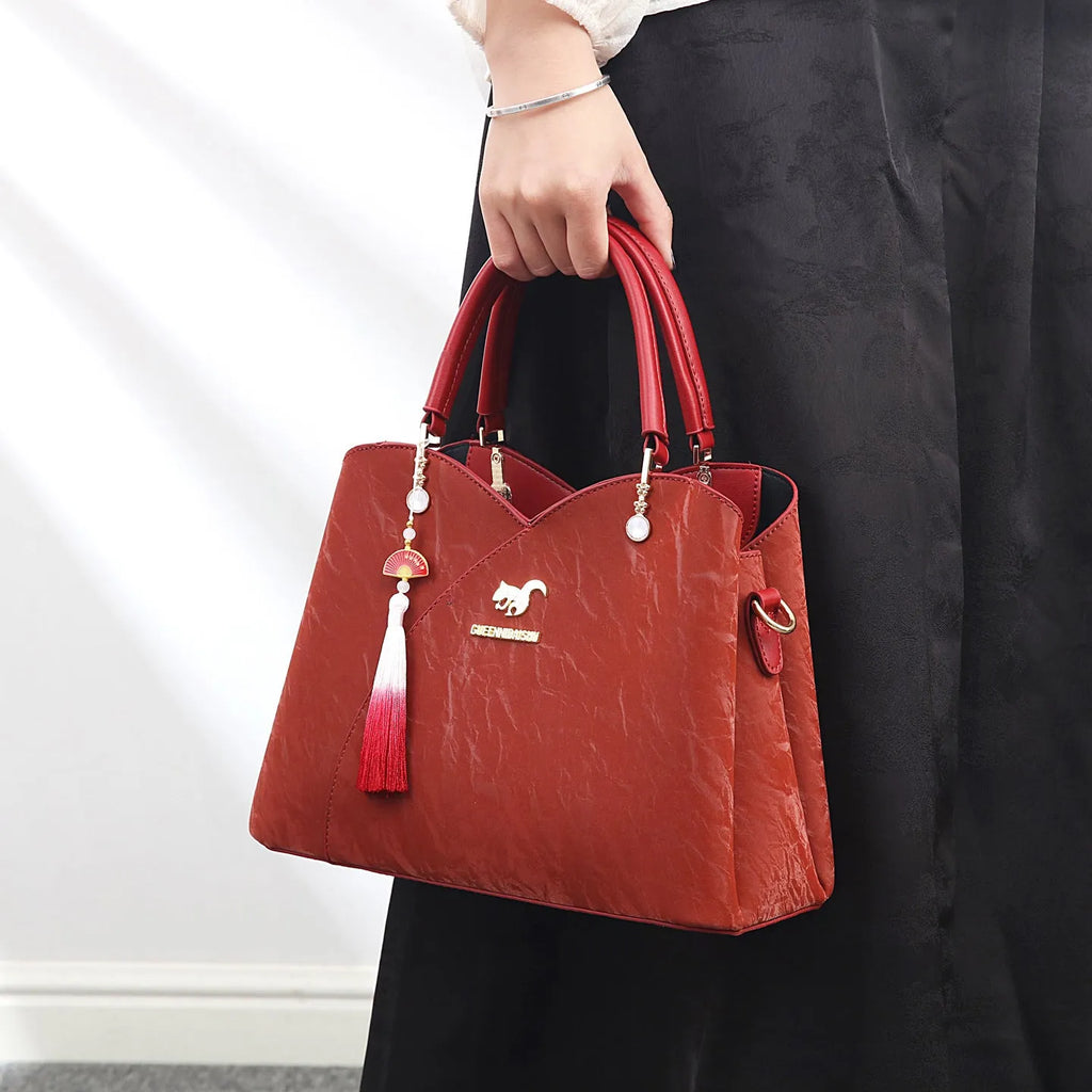 Women's soft PU messenger bag in ethnic style with horizontal square shape