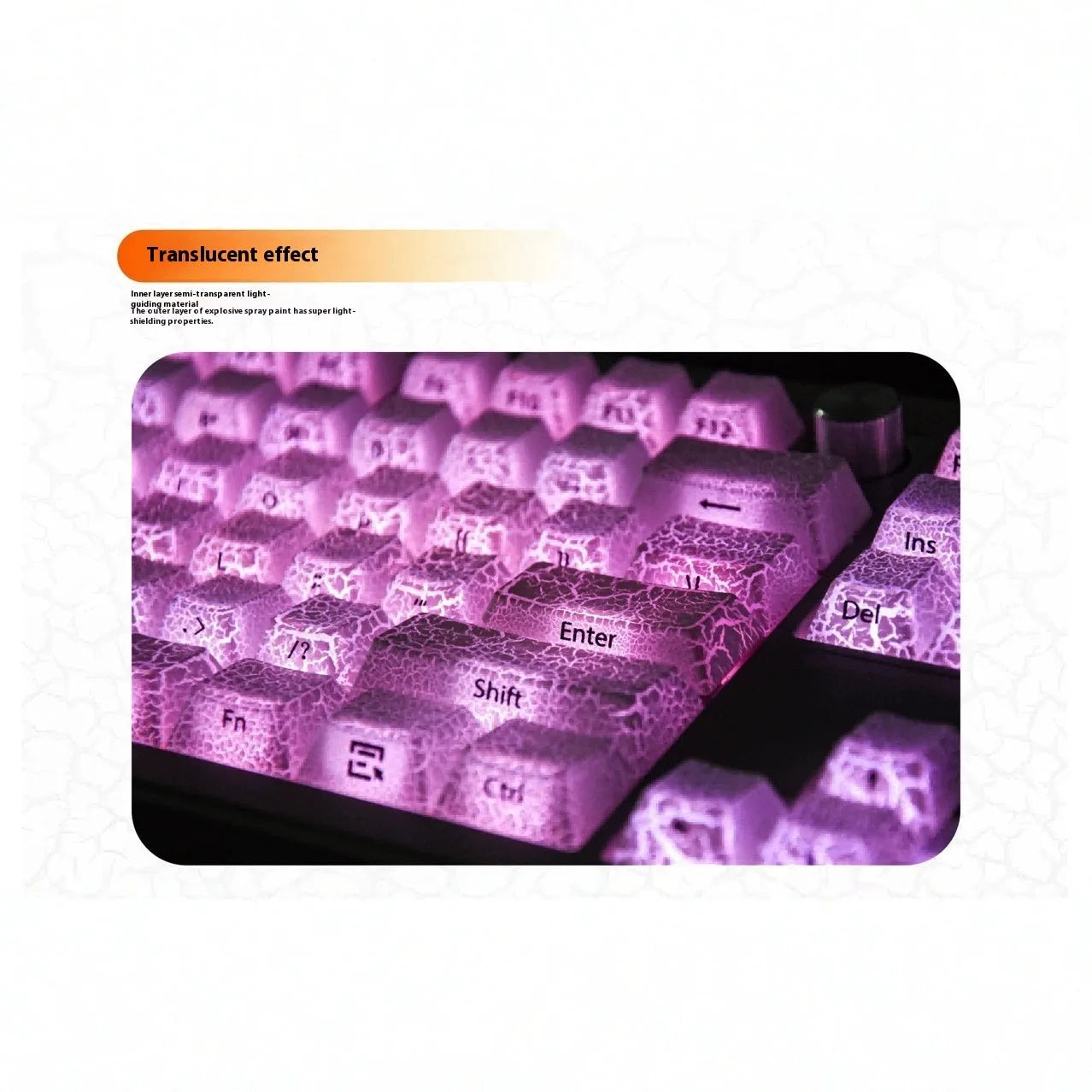 White Fission Side Carving transparent PC keycap set with white double stitching detail