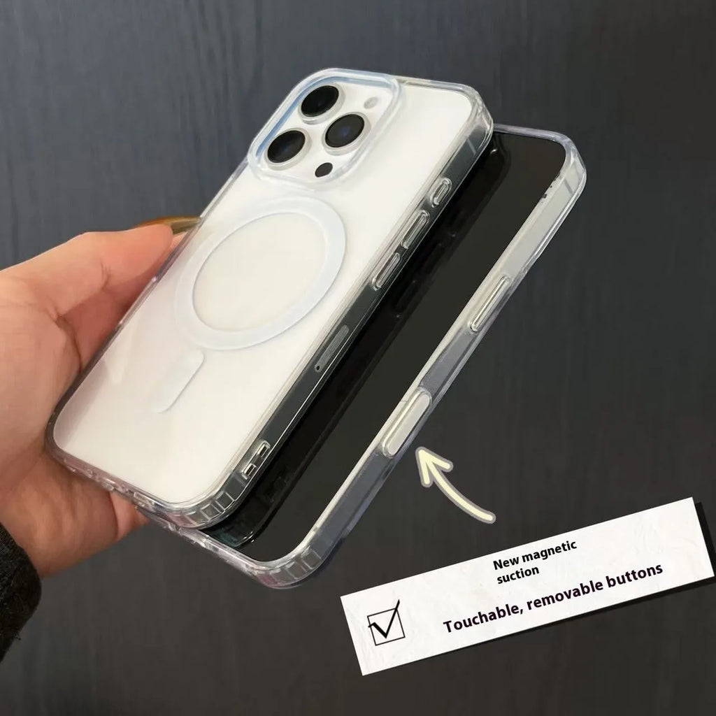 AI button magnetic silicone phone case for iPhone in transparent finish with built-in AI button