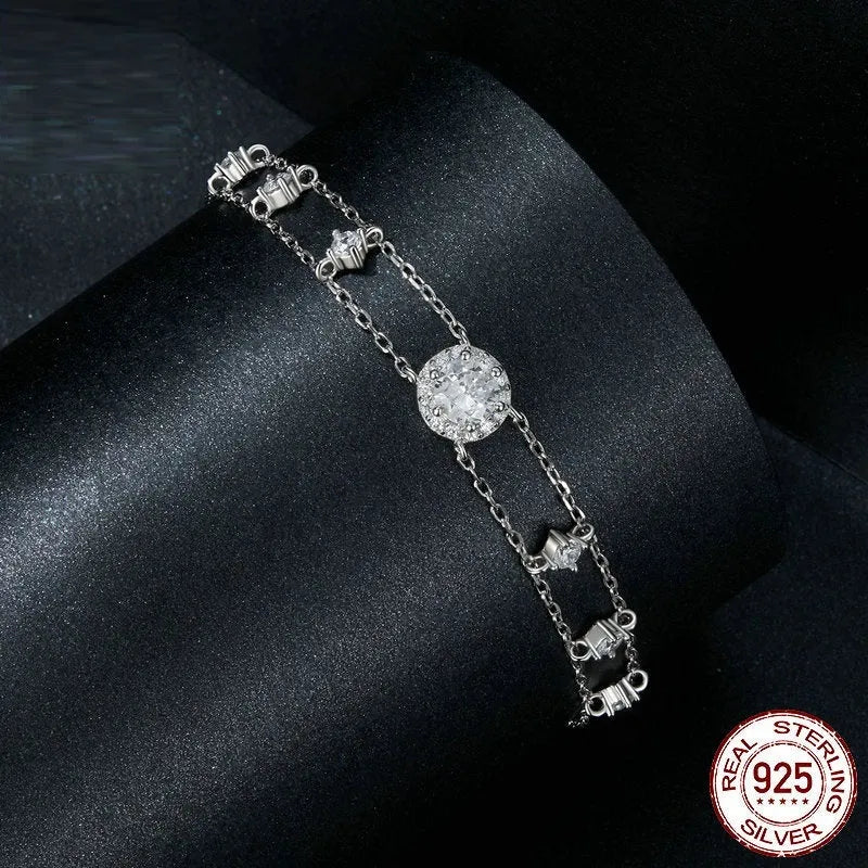 S925 silver diamond bracelet simple classic design geometric round shape electroplated finish