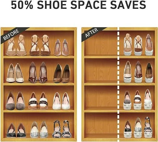 Adjustable storage double-layer thickened shoe rack in white, folded flat