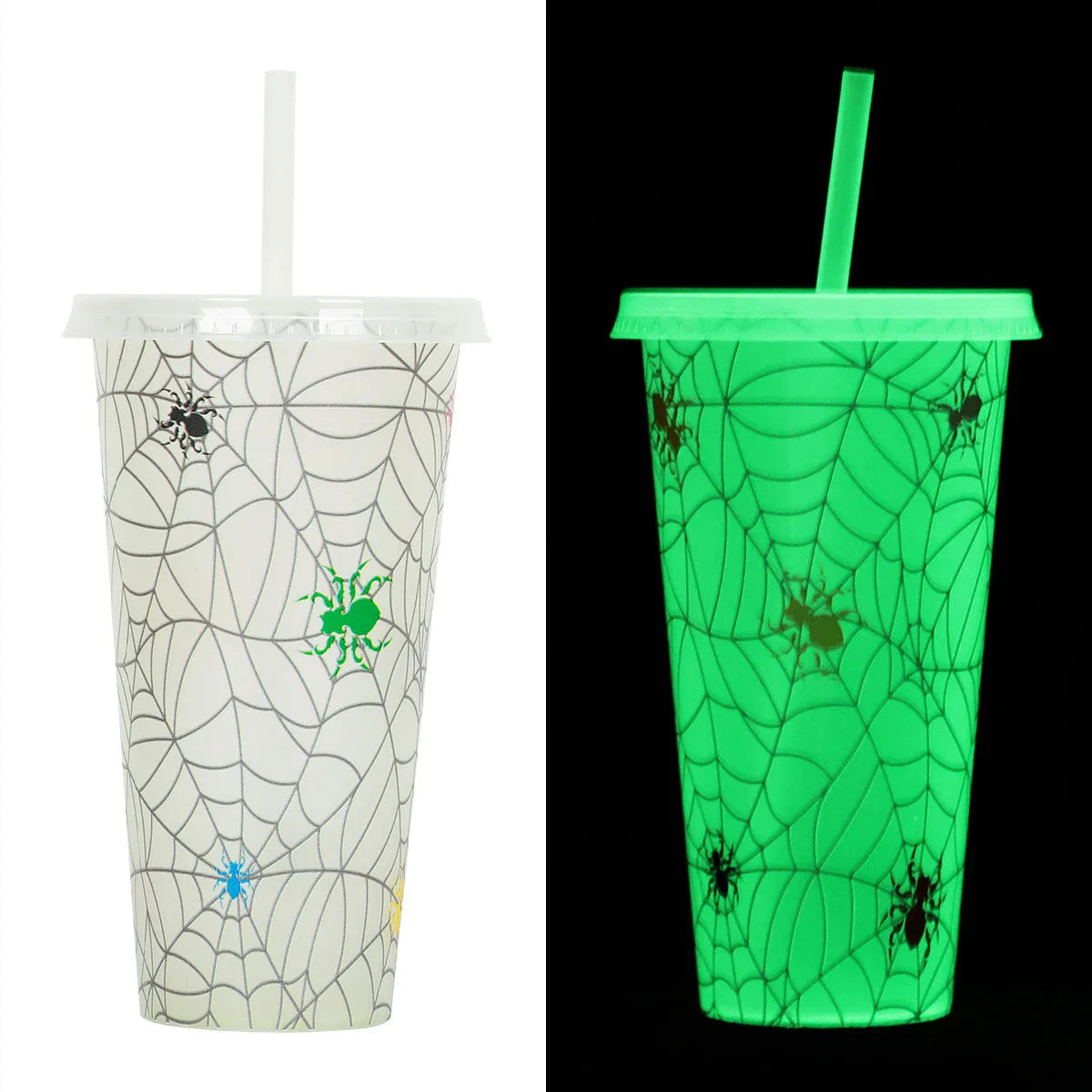 720ml plastic sippy cup with luminous straw in assorted colours for Halloween.