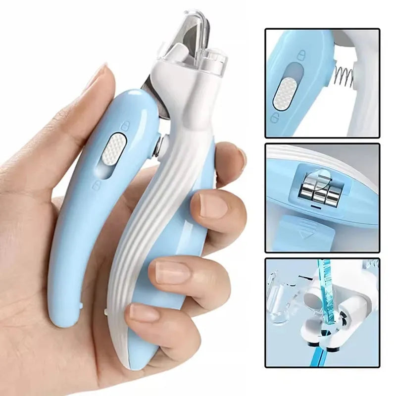 Whale LED pet nail clippers with safety lock in Light Blue for dogs and cats