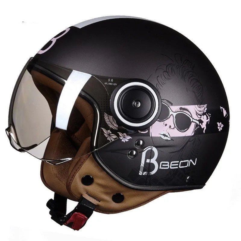 Retro battery car half helmet in bright colour options with lightweight ABS construction