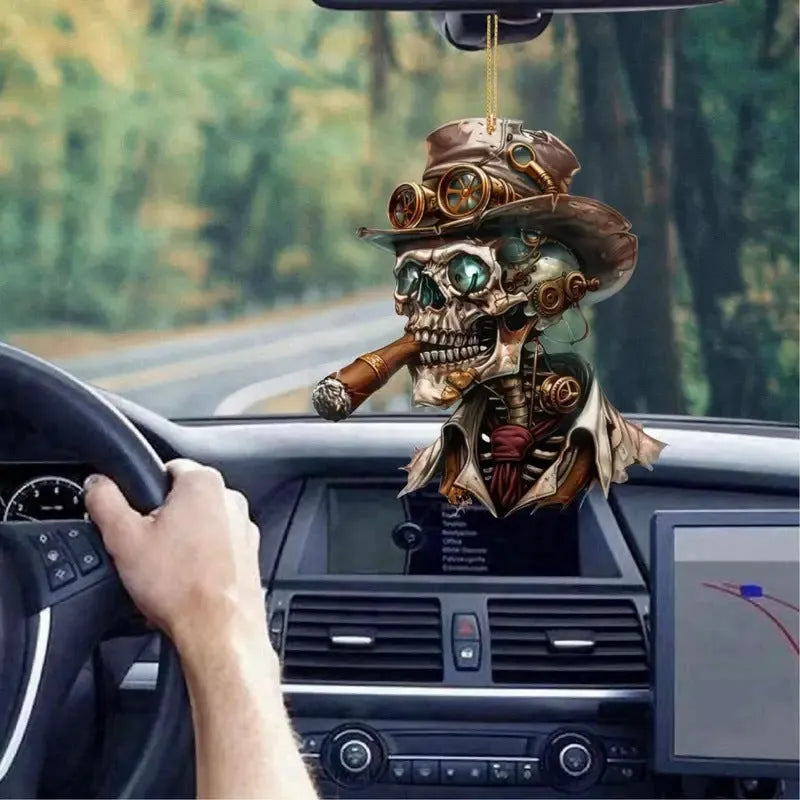Acrylic flat Halloween decoration car rearview mirror pendant with cartoon design