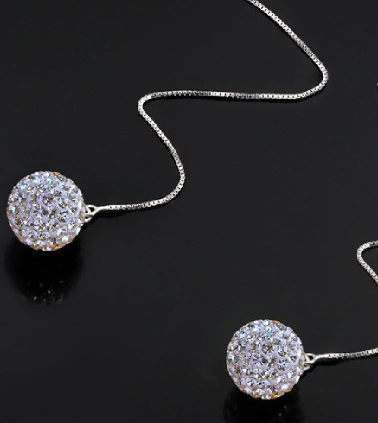 Silver crystal earrings with geometric Korean style design and diamond processed finish