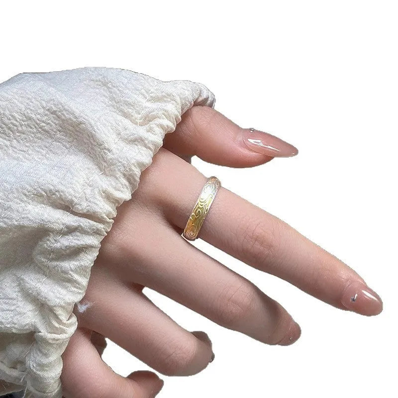 J14 Xiangyun pattern white copper adjustable ring with electroplated silver finish geometric fairy style jewellery