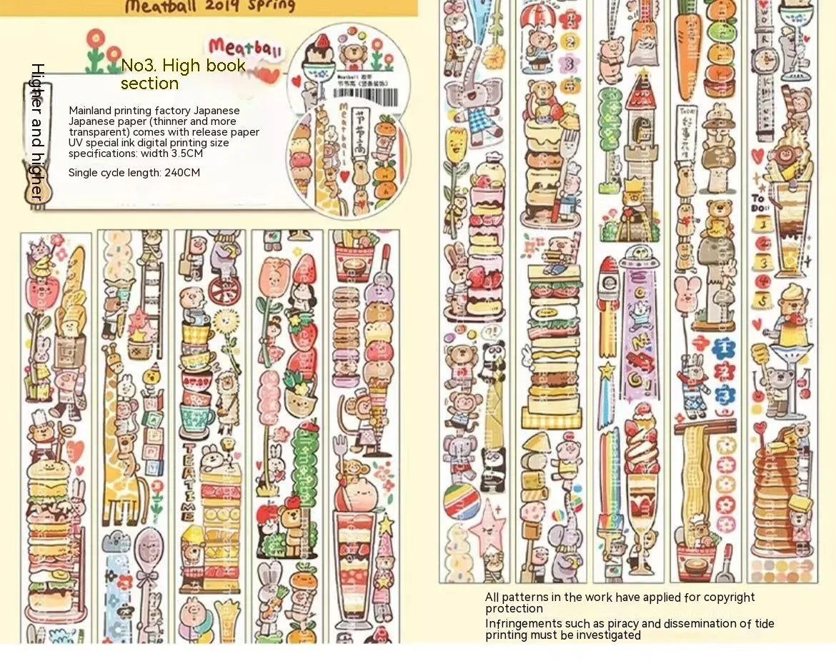 Cute cartoon character decorative sticker on Japanese paper for packaging.