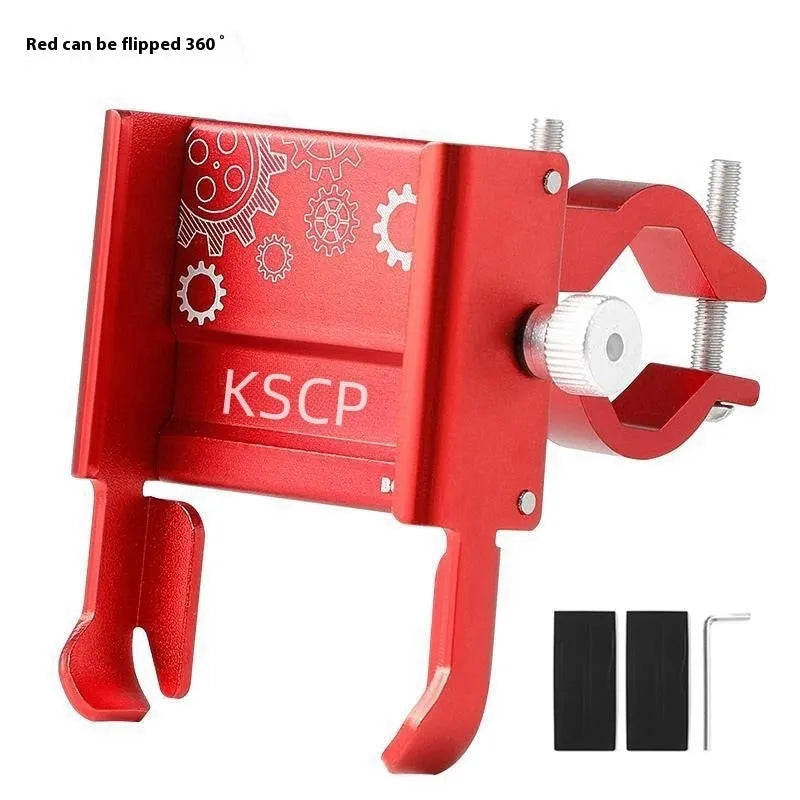 Aluminium alloy mobile phone holder mounted on bicycle handlebars showing black finish option