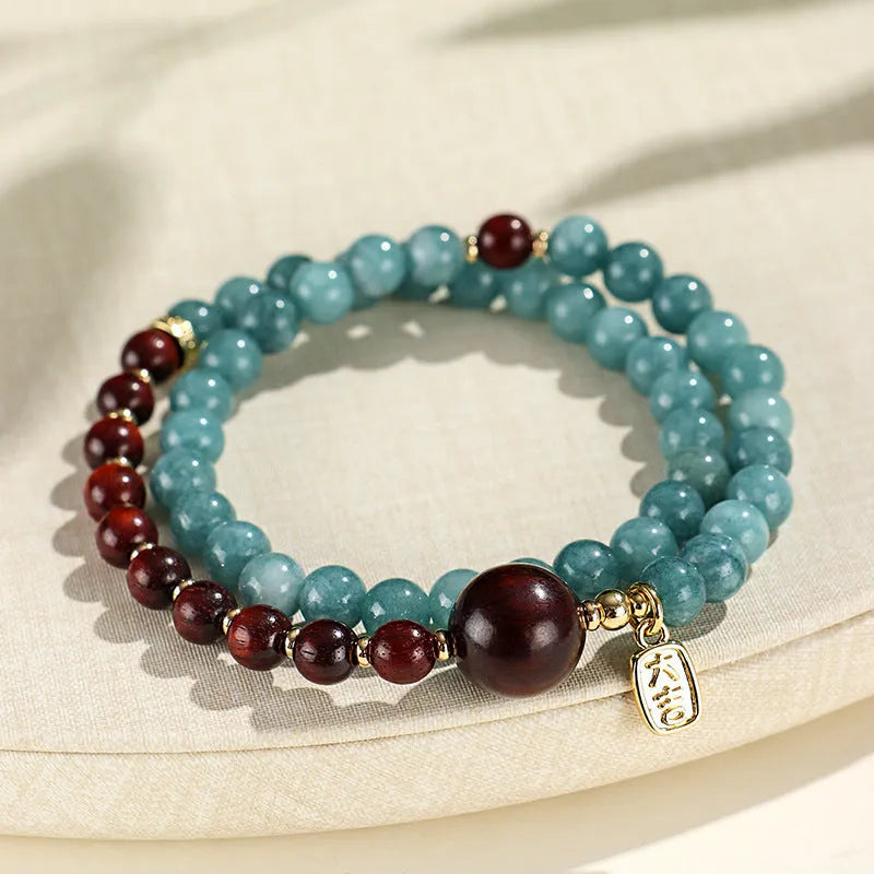 Blue New Chinese style beaded bracelet for women with Fu and Xi characters.