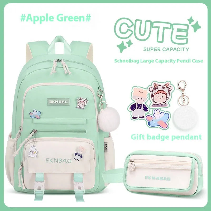 Girls waterproof school backpack in pink colour with curved shoulder straps and spine protection features