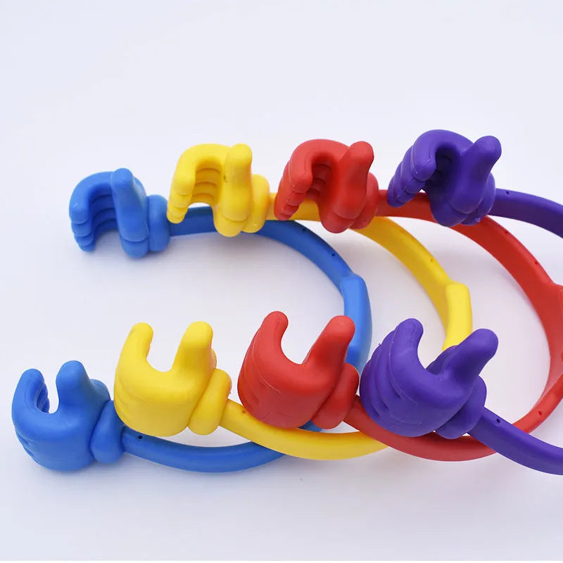 Polypropylene desktop stand for mobile phone and tablet, shown in one of nine boxed colours including black, blue and pink.