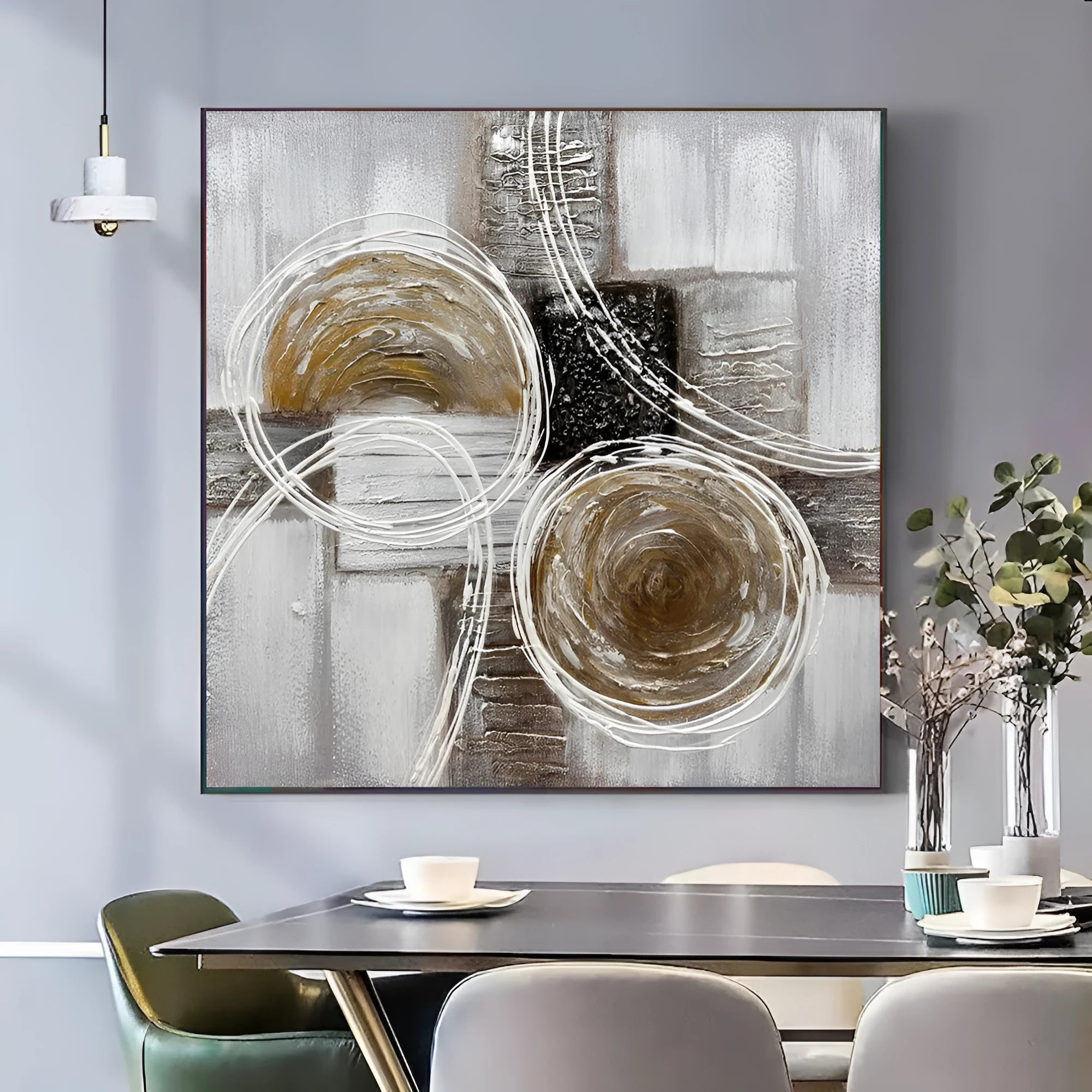 Modern abstract landscape oil painting handmade thick texture brown black square canvas for living room sofa back mural