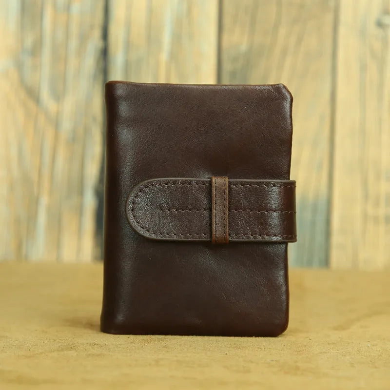 Genuine leather women's wallet with multiple card slots in brown colour showing sewing thread detailing