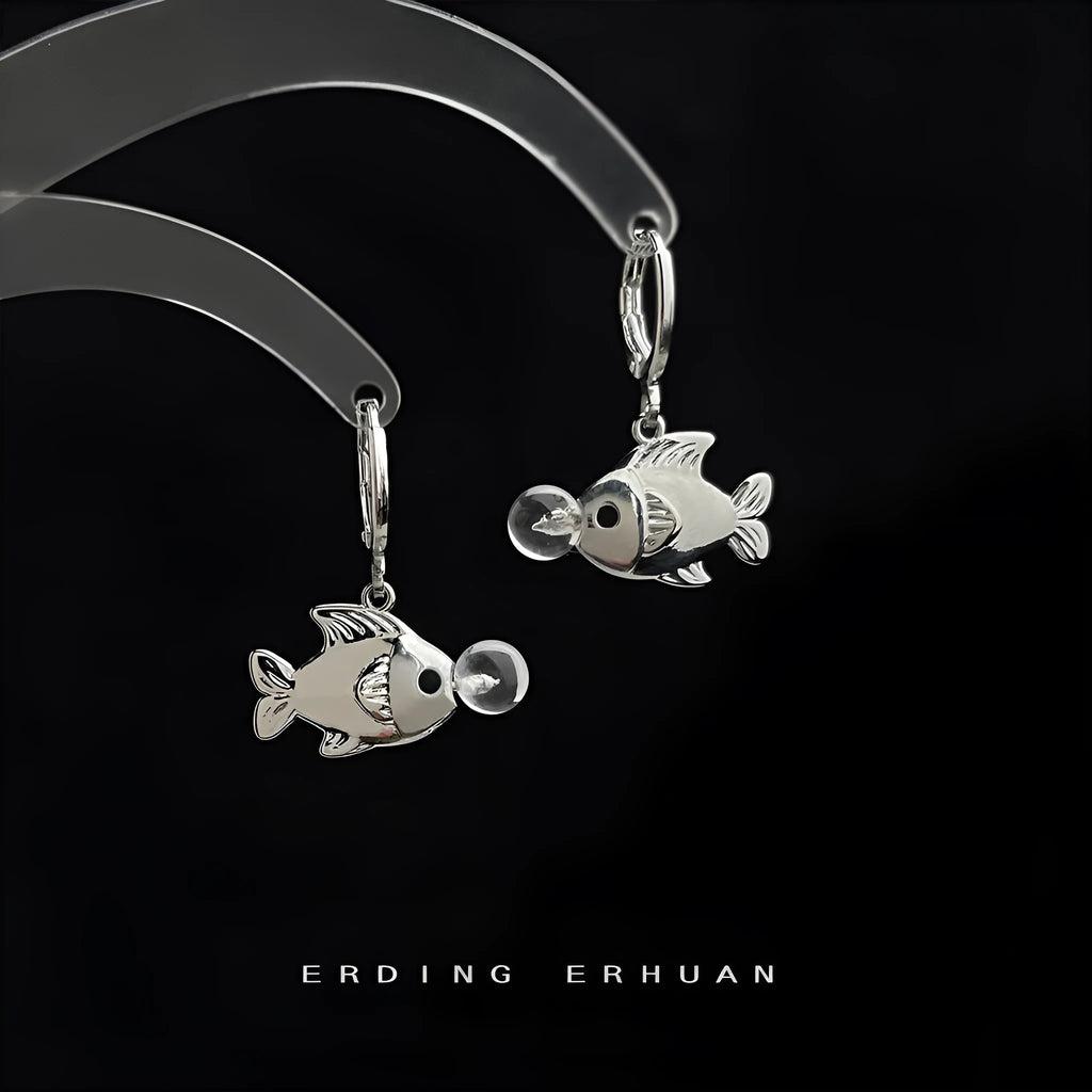 Bubble fish design earrings with electroplated copper construction and animal modelling details