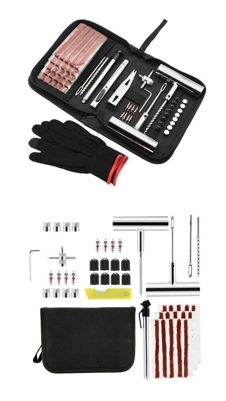Quick first aid cloth bag tire repair kit with 45 steel tools for emergency roadside use
