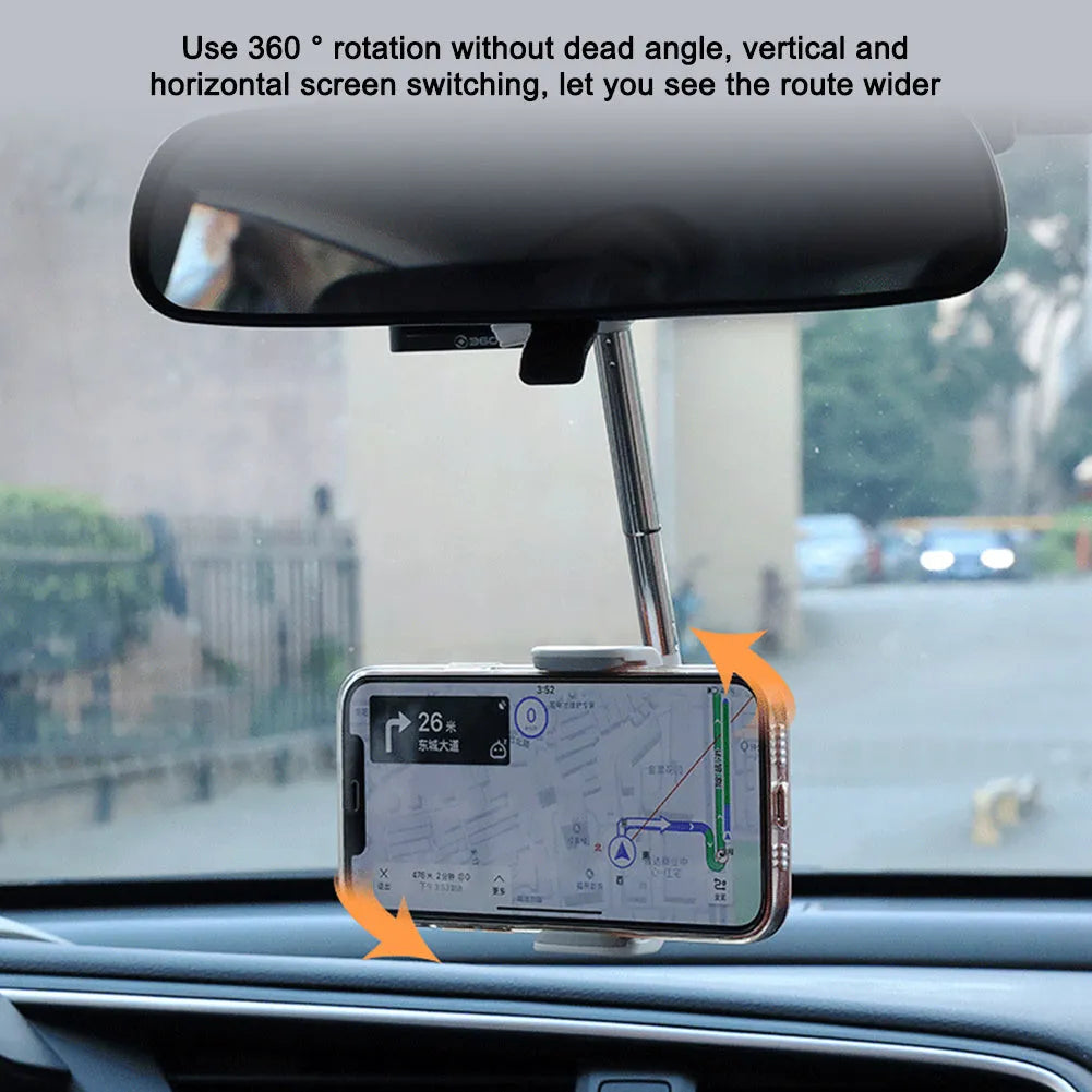 Black car mobile phone holder with adjustable rotation on dashboard
