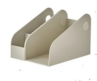 Two-layer plastic desktop storage box in milk coffee colour measuring 14.5x17x22cm
