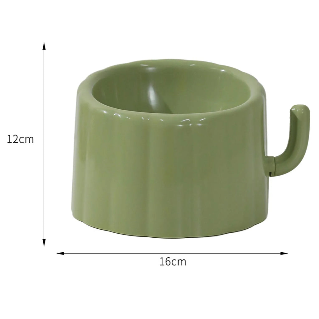 Solid green cat bowl with cactus design and anti-slip base