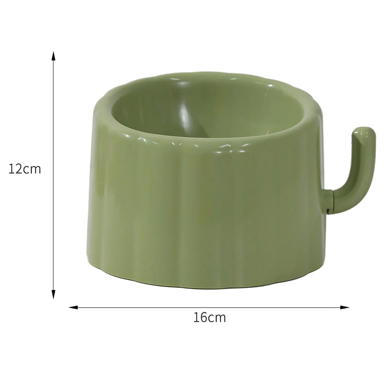 Solid green cat bowl with cactus design and anti-slip base