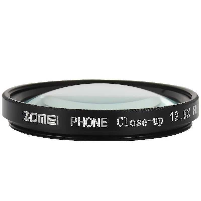 Smartphone macro lens with 12.5x magnification and universal clip mount for close-up photography