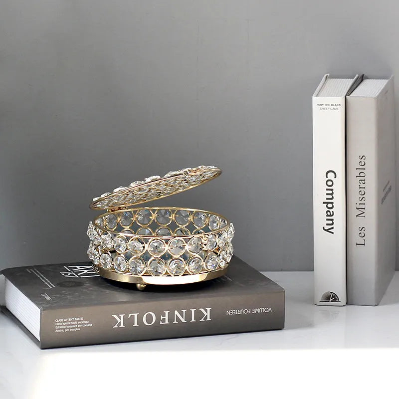 French gold iron frame crystal glass transparent jewelry storage box European style.