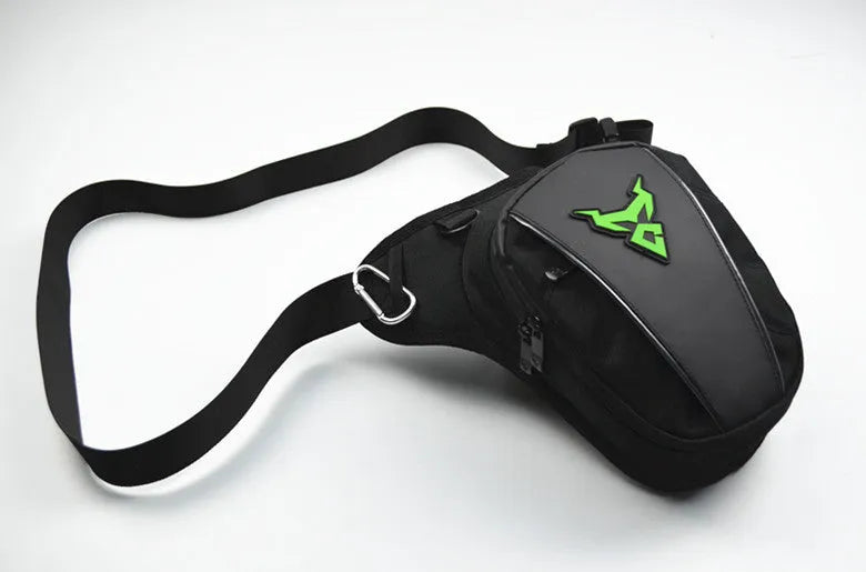 0105MC motorcycle leg bag in 1200D Oxford cloth shown in blue, with adjustable strap for multiple carry positions.