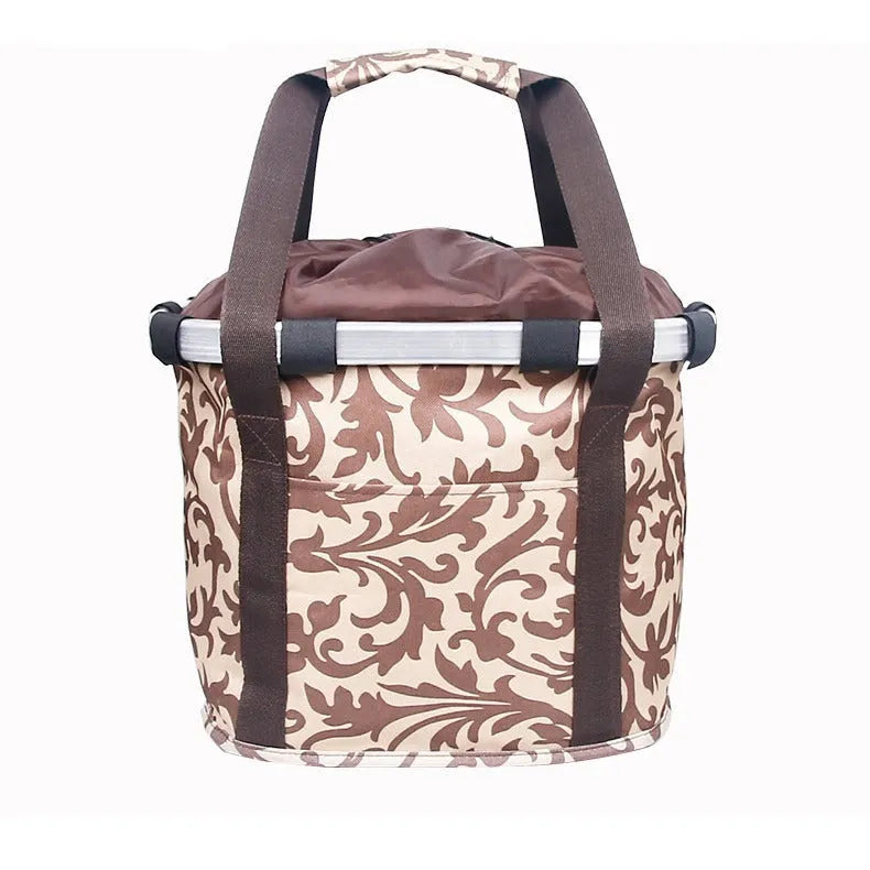 Fashion aluminium alloy folding basket bag in black and brown pattern for car organisation