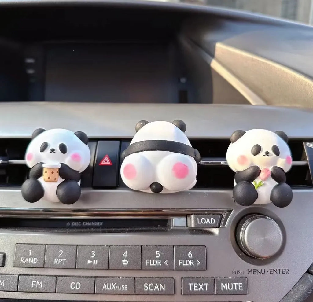 Panda car vent perfume diffuser with milk tea, flower and back panda designs