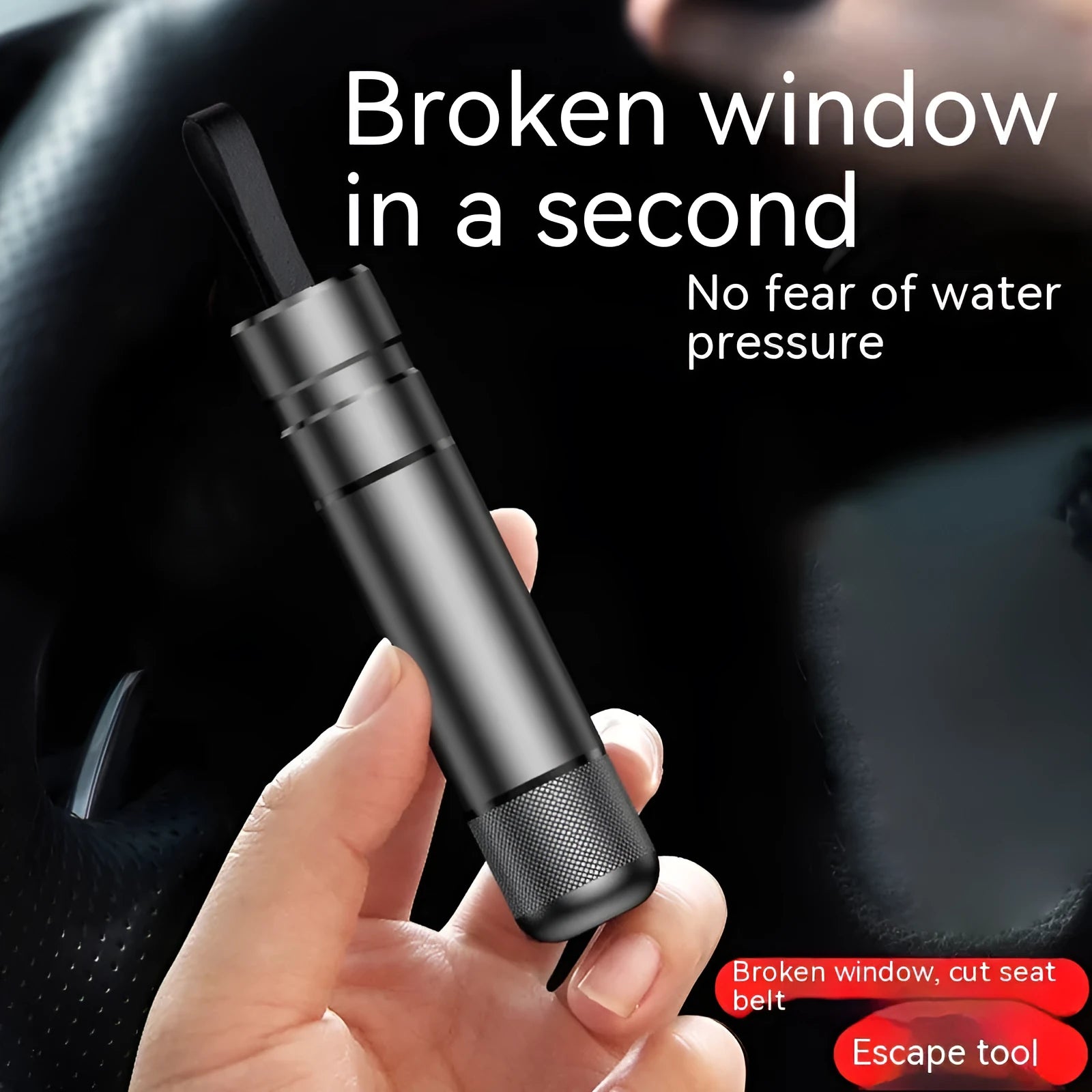 Aluminium alloy car safety hammer with glass-breaking head and seatbelt cutter in medium 20x88mm size