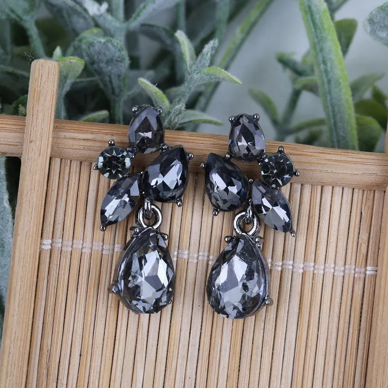 Glass crystal drop earrings in green with steel needle post, simple style design