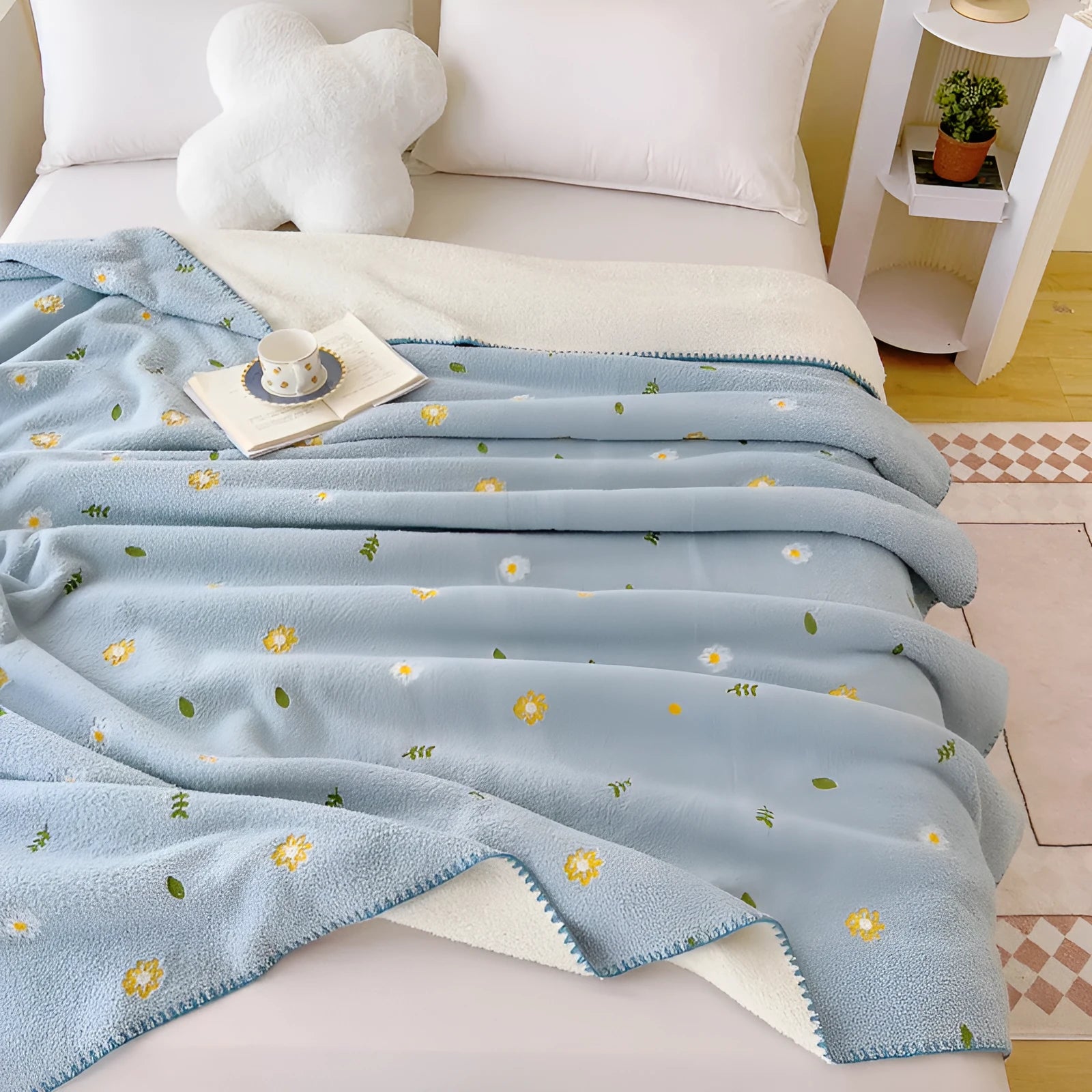 Cloud Velvet multifunctional office nap shawl blanket in Tulip beige with solid colour pattern