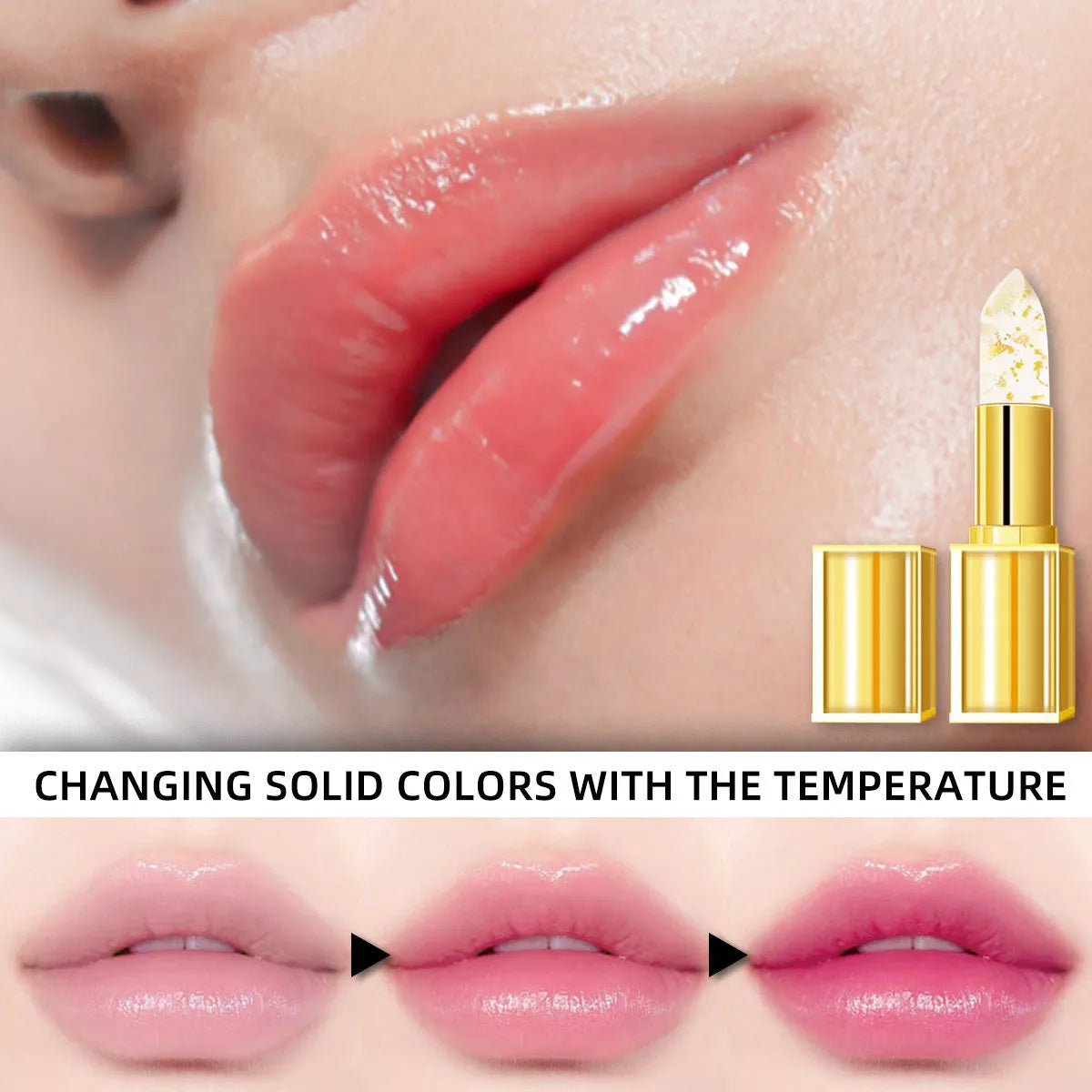Anti-smudge gilding warm colour-changing lipstick in 3.5g size with 3-piece packaging