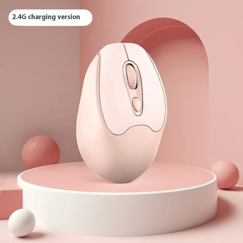 Dual-mode Bluetooth wireless mouse in grey, green, girl pink or milk tea pink colours with USB charging cable