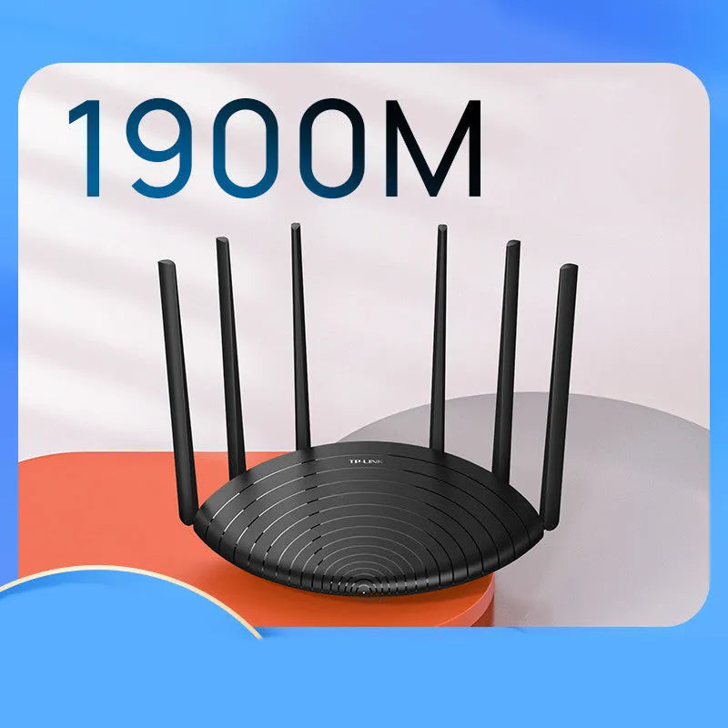 TP-Link TL-WDR7661 AC1900 gigabit wireless router in Gigabit Standard Edition colour on a desk.