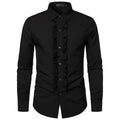 Men's long sleeve loose fit linen blend cardigan shirt in black, suitable for party or wedding wear