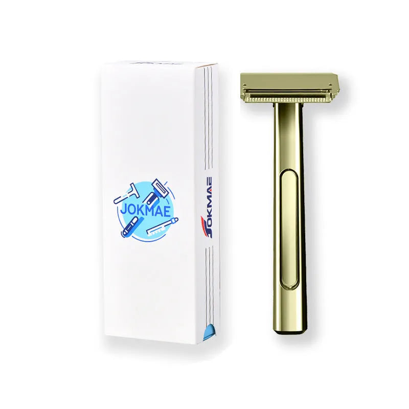 20T double-layer half-blade manual shaver with suspension head in bronze finish, next to a pack of 10 blades.