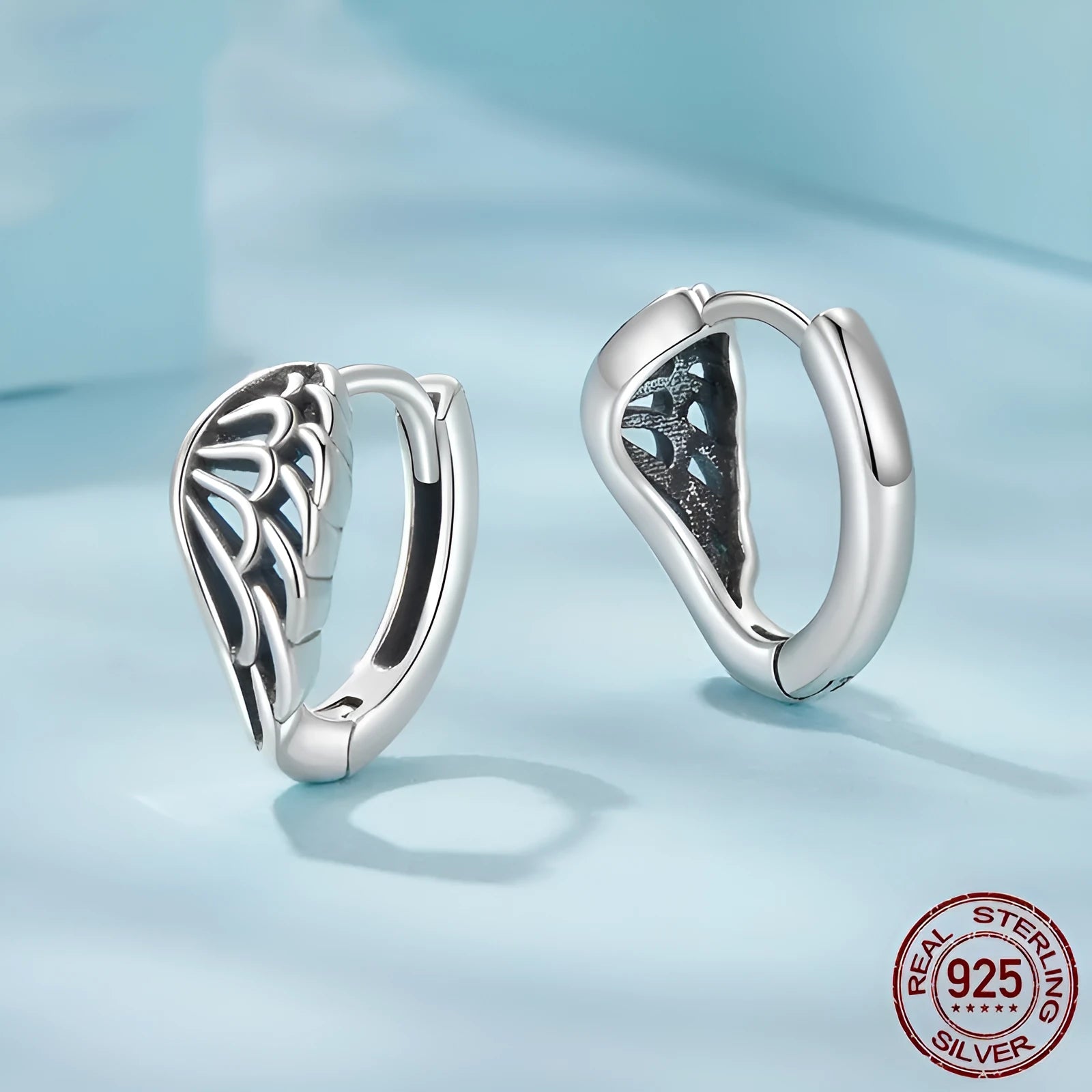 Vintage S925 sterling silver wings ear clip earrings for women, silver colour, clip-on style with retro wings design