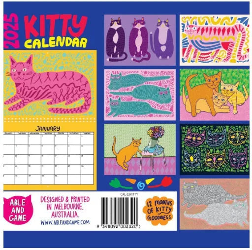 A4 portrait format cat-themed wall calendar for 2024 or 2025 year