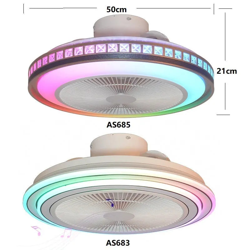 50cm white PC ceiling fan lamp with LED light and Bluetooth music control for bedroom