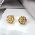 Geometric round pattern gold-coloured earrings on a white background, showcasing Ins style niche design.