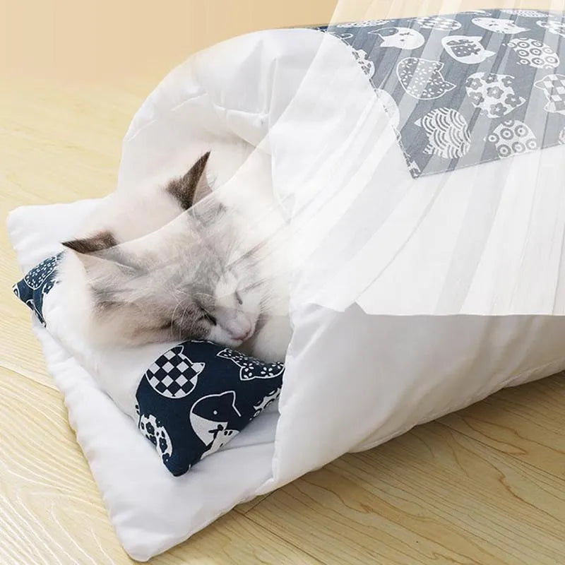 Grey removable liner winter pet bed for cats and dogs showing sizes S M L XL