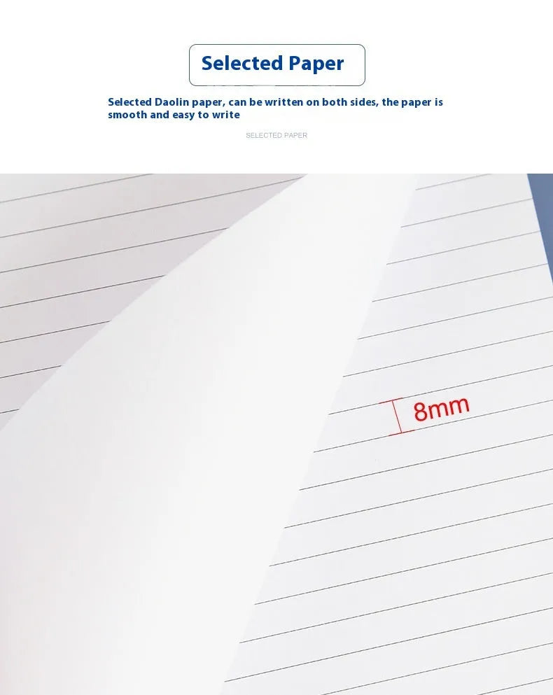 A4 tearable grid notebook with a paper cover, lying open to show ivory pages and wireless binding.