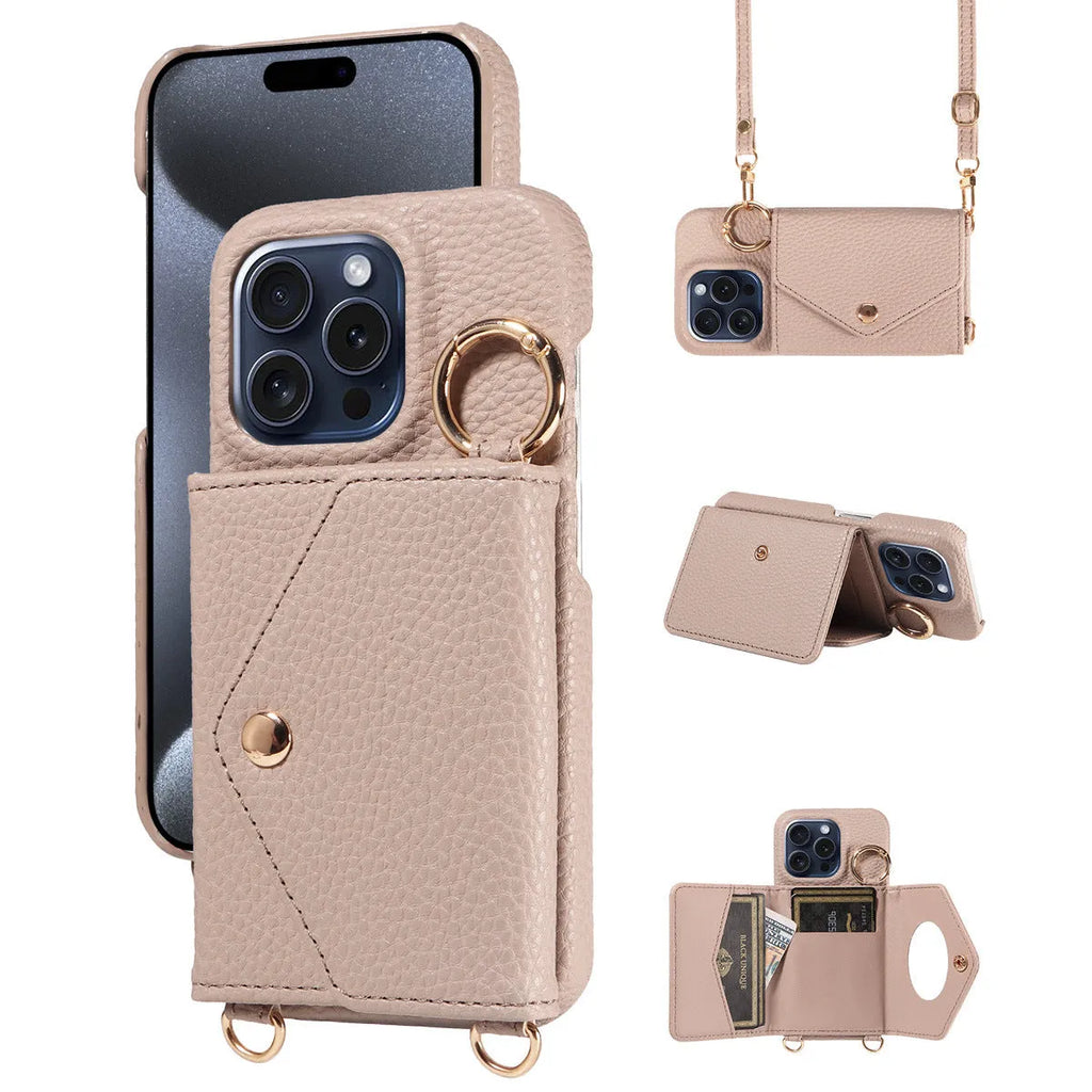 Anti-degaussing mobile phone case in black imitation leather wallet style for Apple iPhone